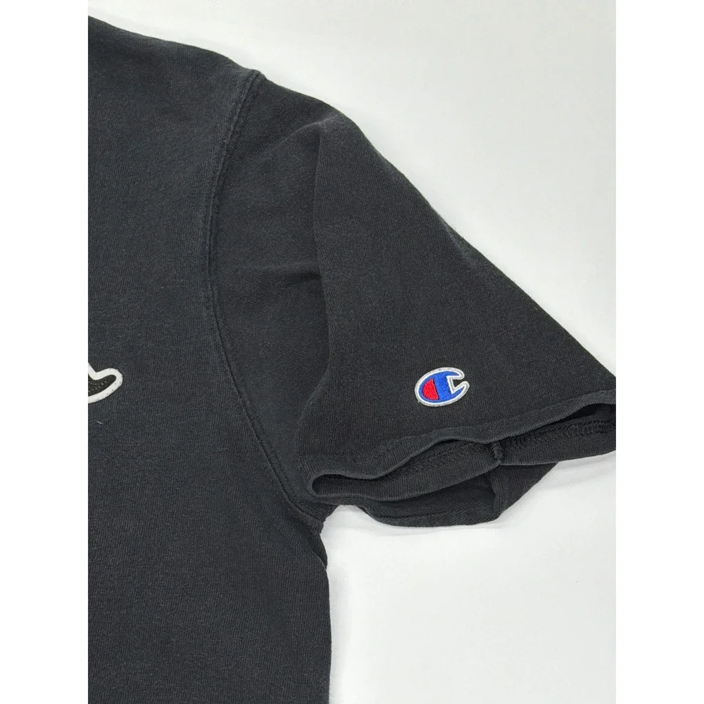Champion Mens Script Logo Puff Print T-Shirt Black Short Sleeve Cotton Large - Picture 3 of 8